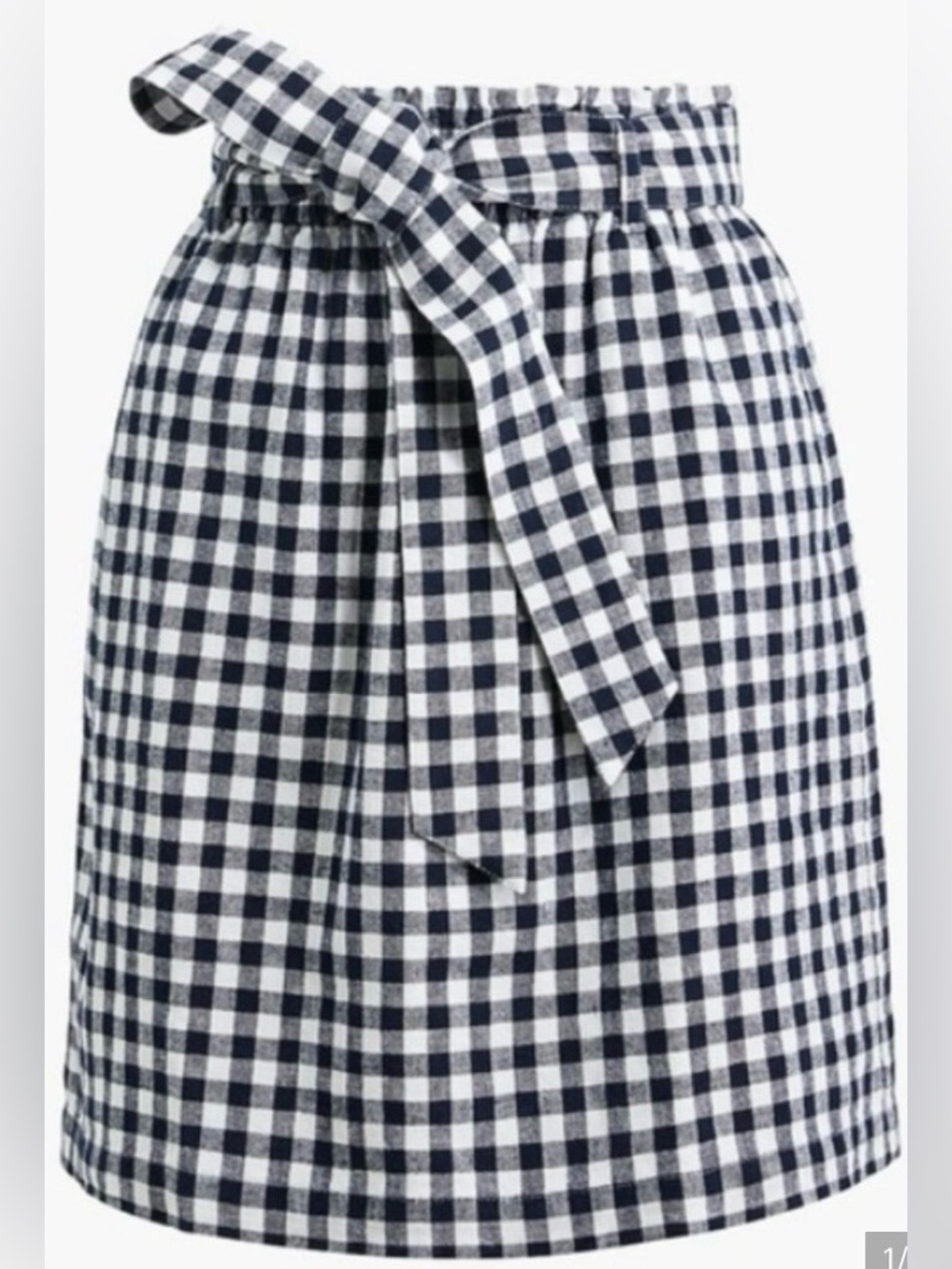J. Crew Linen-cotton paper-bag mini skirt navy blue gingham check M - Like new!
